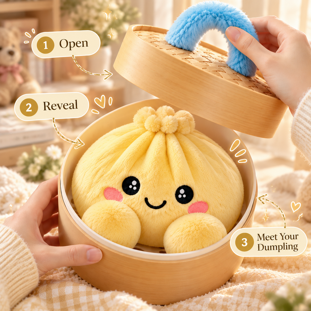 Cute Dumpling Plush with Steamer Case – Collectible Mystery Squishy Toy