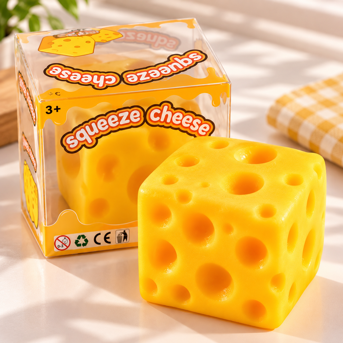 Squeeze Cheese Cube - Sensory & Fidget Toy with Gift Box