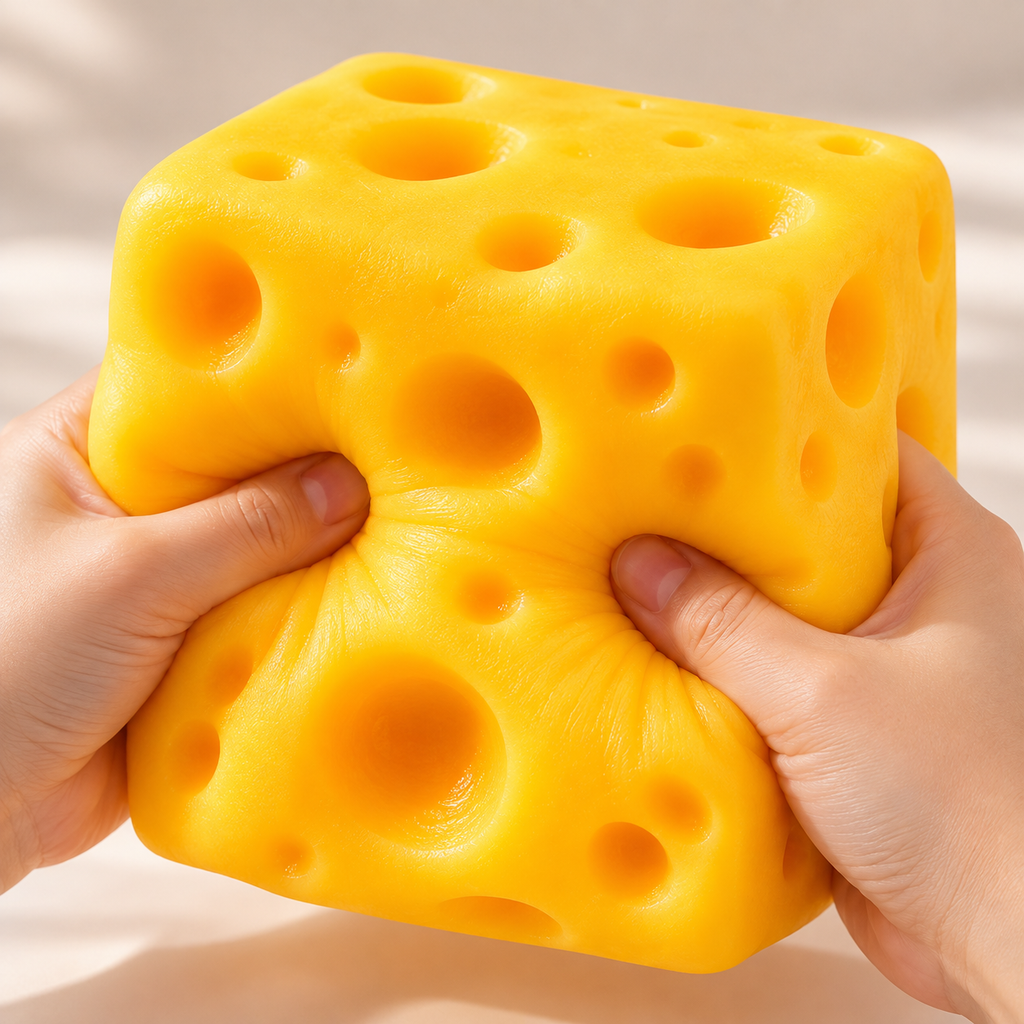 Squeeze Cheese Cube - Sensory & Fidget Toy with Gift Box