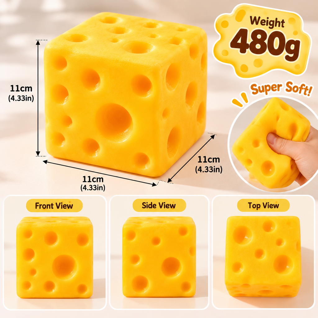 Squeeze Cheese Cube - Sensory & Fidget Toy with Gift Box