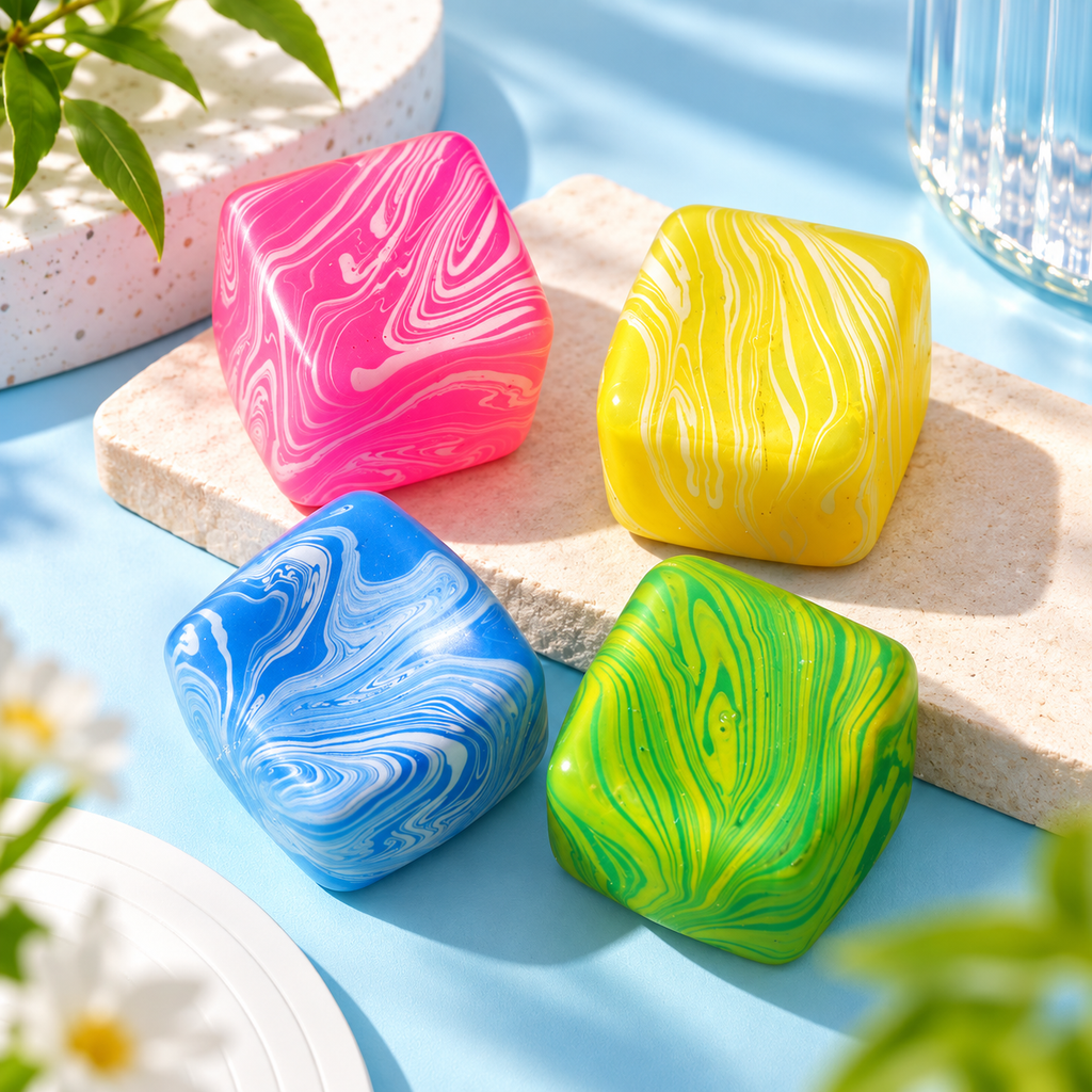 5.5cm Marbled Cube Squeeze Toy - Sensory Fidget & Stress Relief Ball