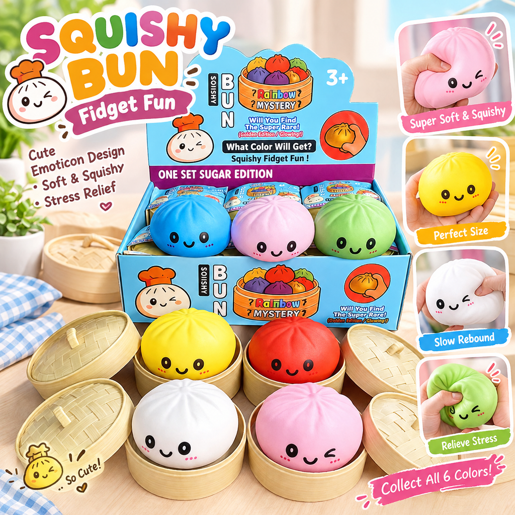 Squishy Bun Stress Toy – 1 Piece, Random Color