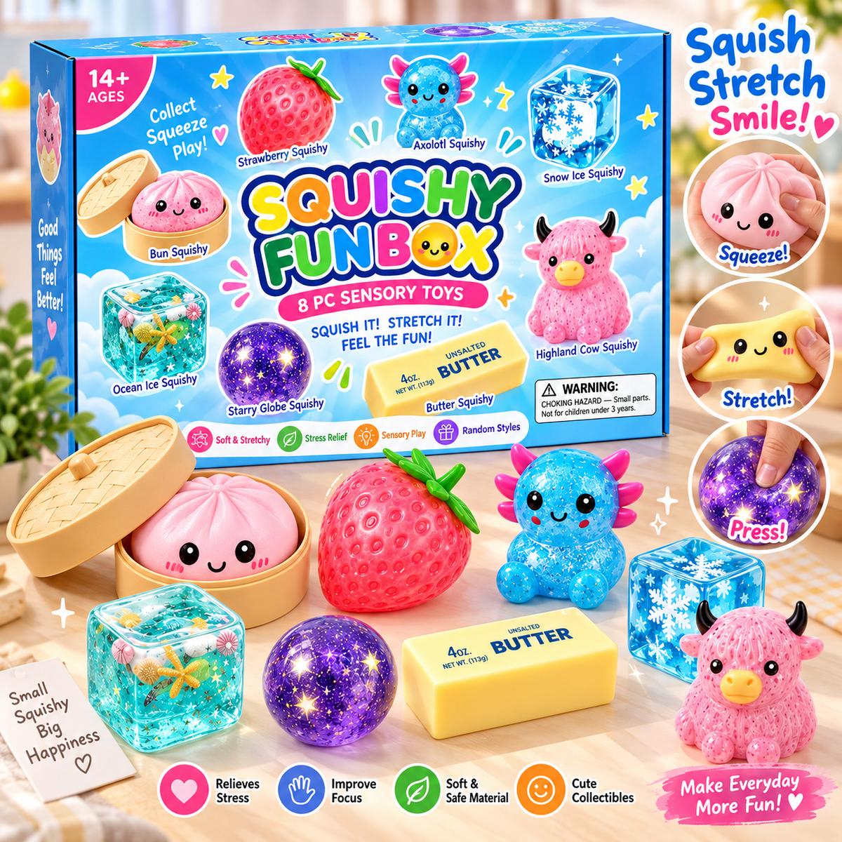 Squishy Fun Box - 8-Piece Ultimate Sensory & Fidget Toy Set