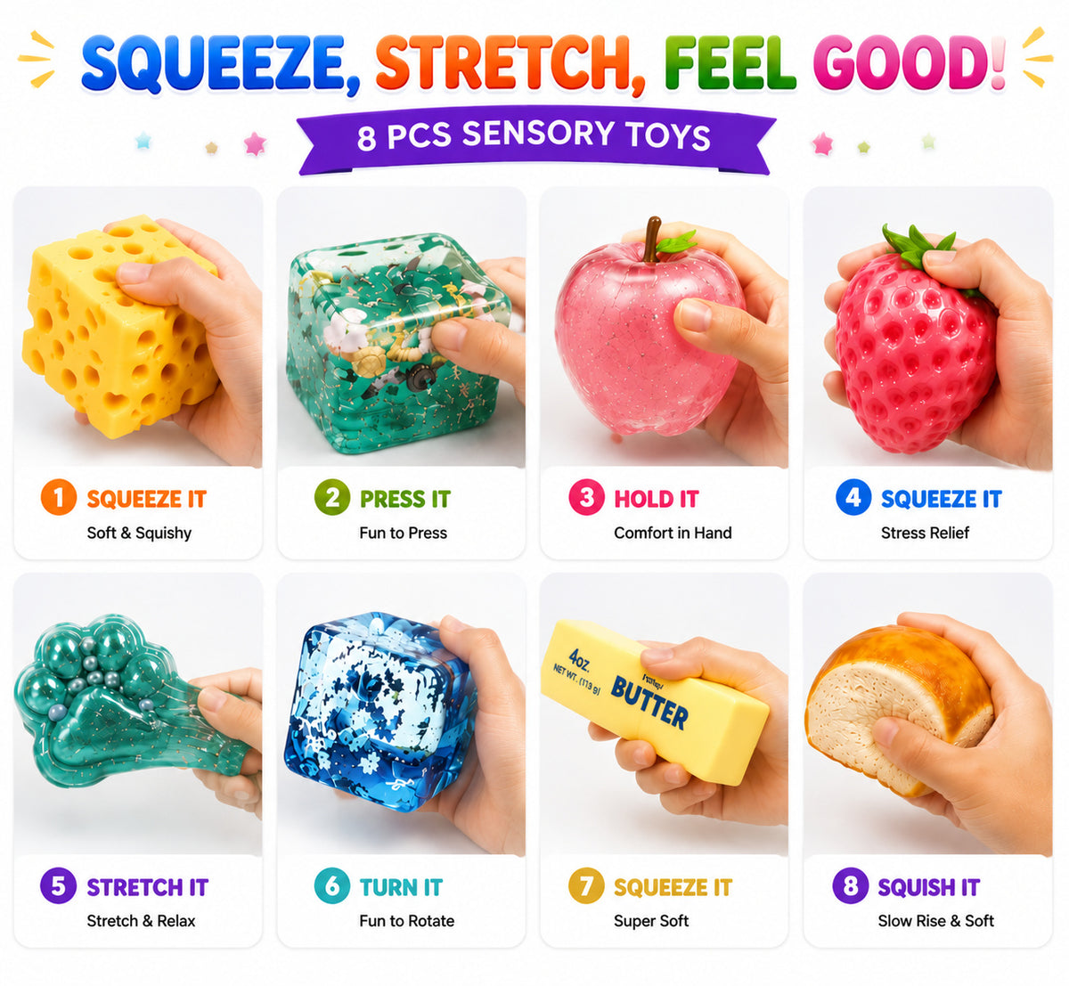 Squishy Fun Box - 8-Piece Ultimate Sensory & Fidget Toy Set