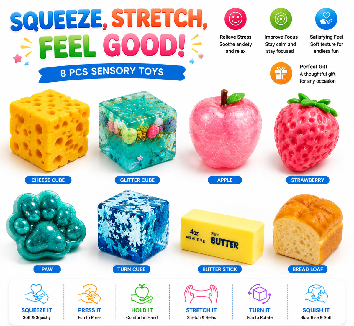 Squishy Fun Box - 8-Piece Ultimate Sensory & Fidget Toy Set