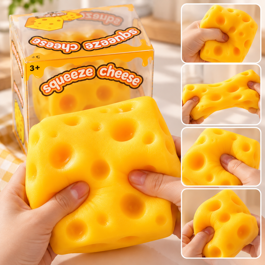Squeeze Cheese Cube - Sensory & Fidget Toy with Gift Box