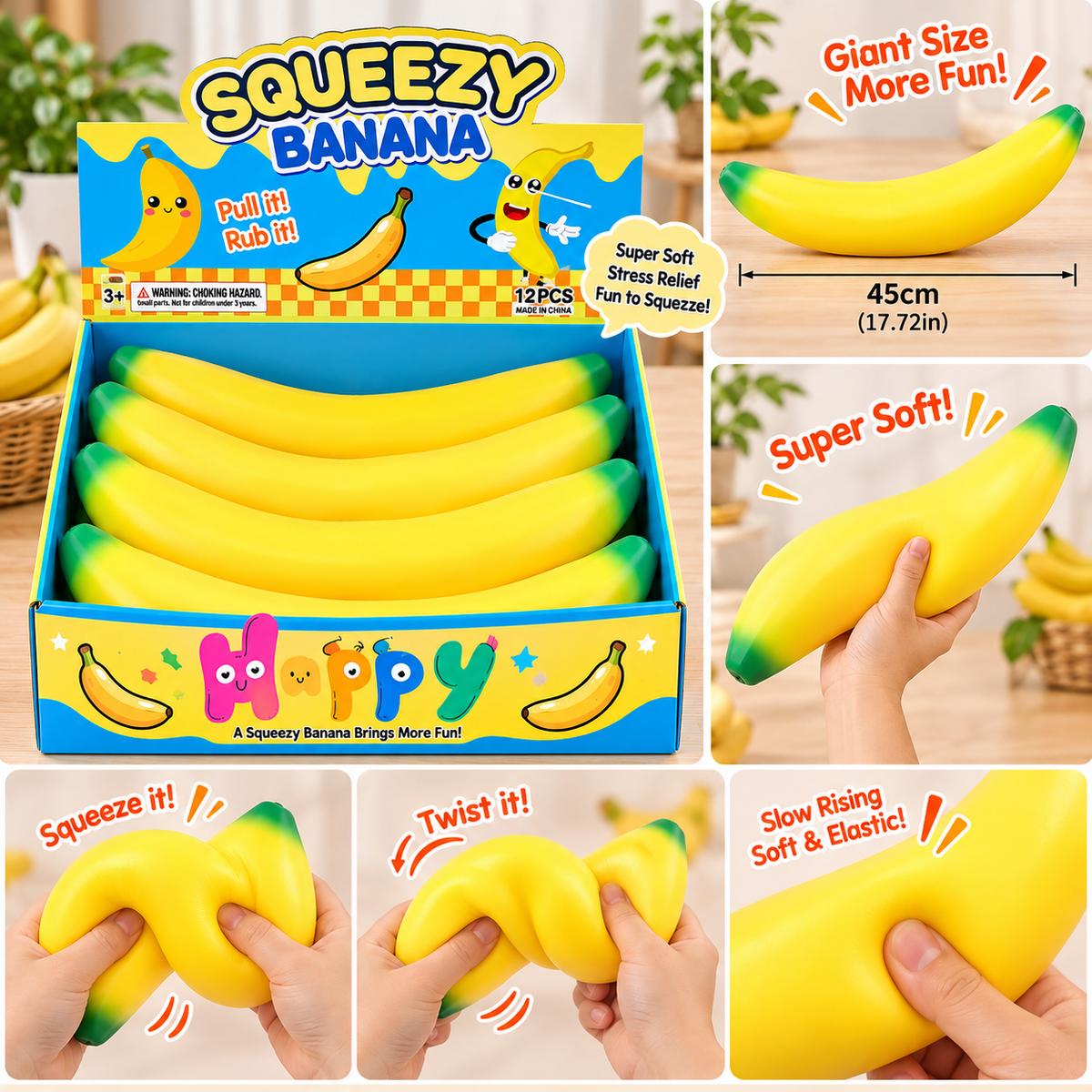 Giant 45cm Squeezy Banana - Jumbo Sensory & Fidget Toy