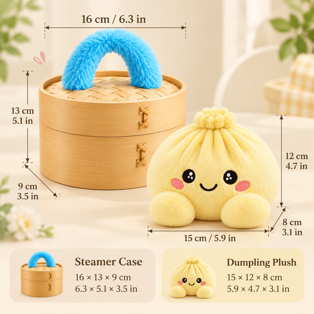 Cute Dumpling Plush with Steamer Case – Collectible Mystery Squishy Toy