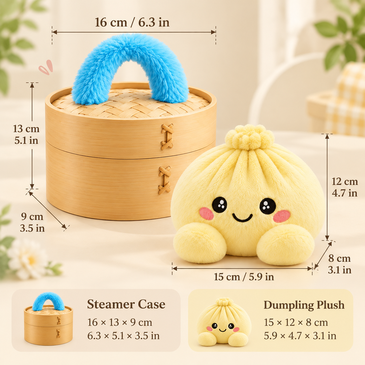 Cute Dumpling Plush with Steamer Case – Collectible Mystery Squishy Toy
