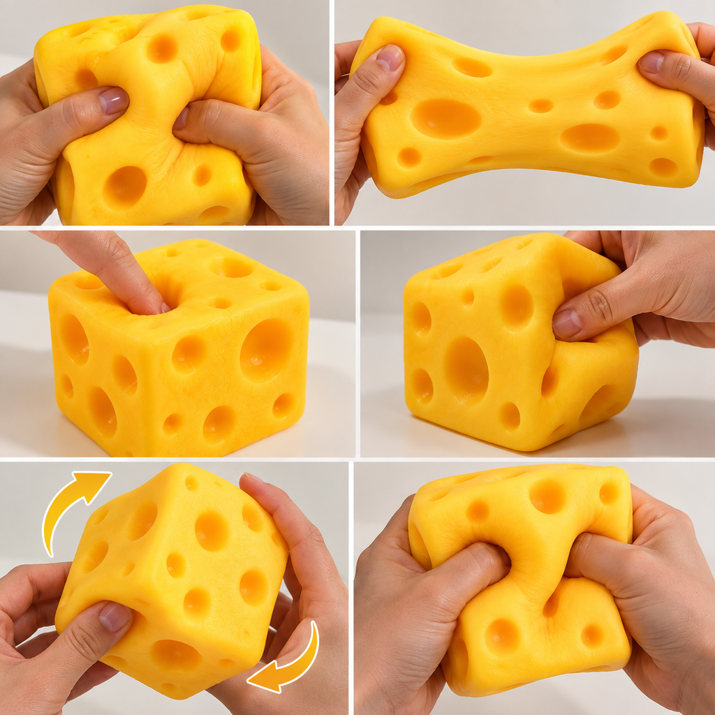 Squeeze Cheese Cube - Sensory & Fidget Toy with Gift Box