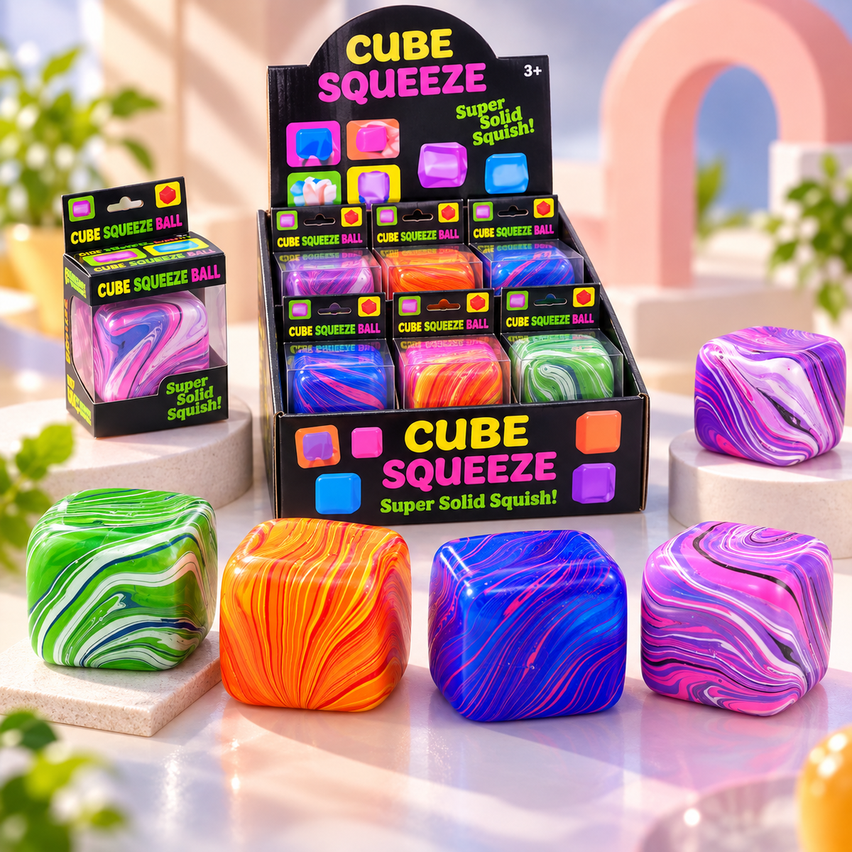 5.5cm Marbled Cube Squeeze Toy - Sensory Fidget & Stress Relief Ball
