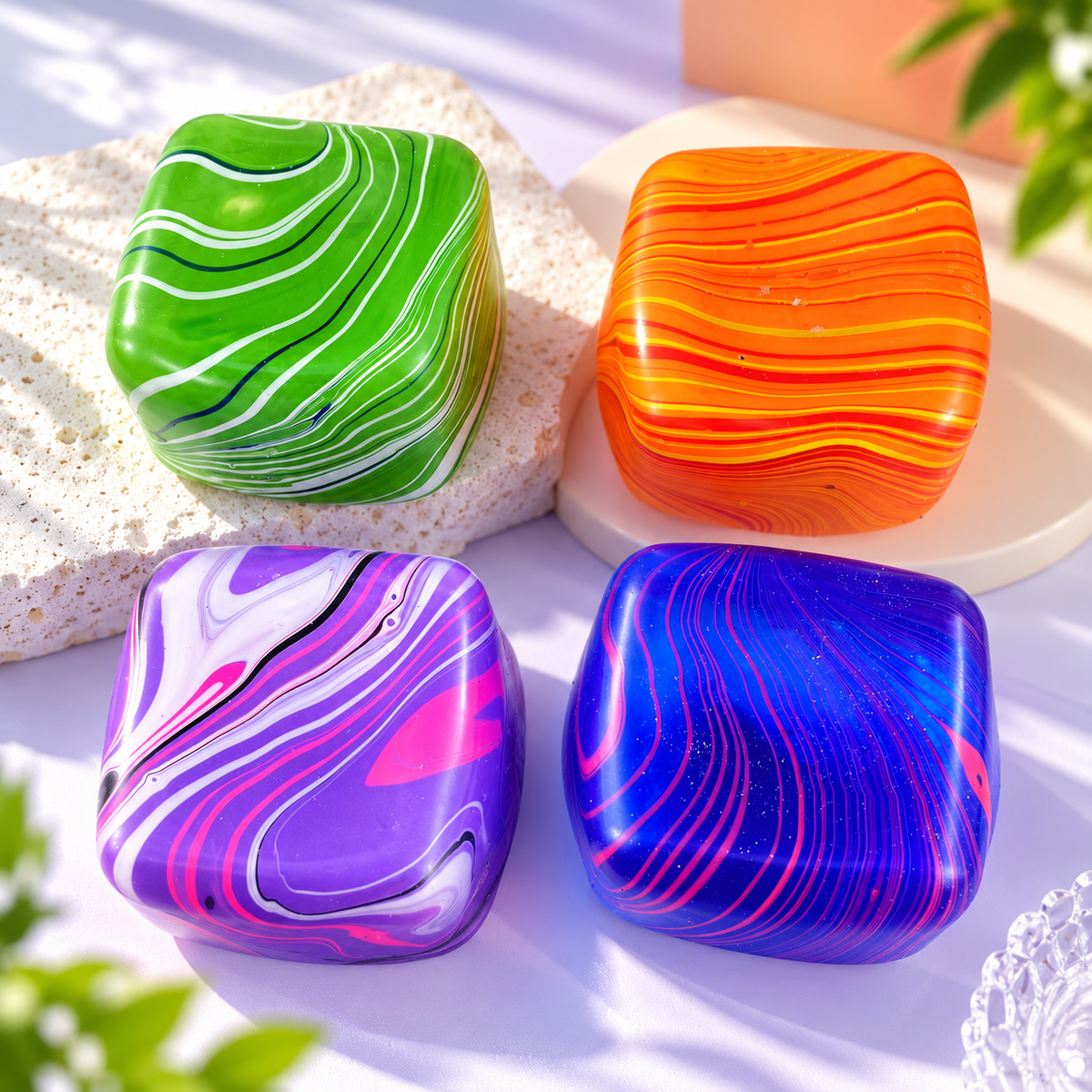 5.5cm Marbled Cube Squeeze Toy - Sensory Fidget & Stress Relief Ball