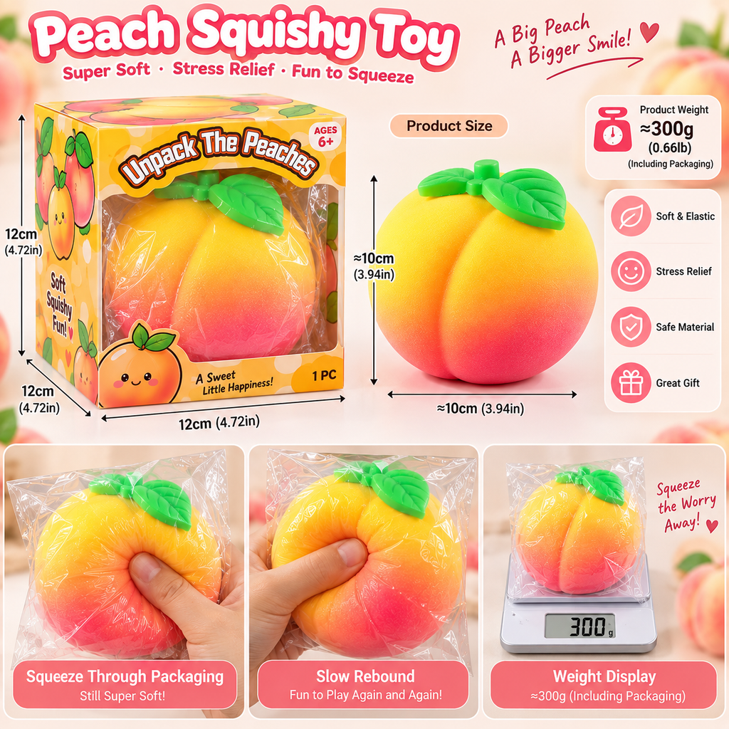 Cute Peach Squishy Toy - Sensory & Fidget Toy