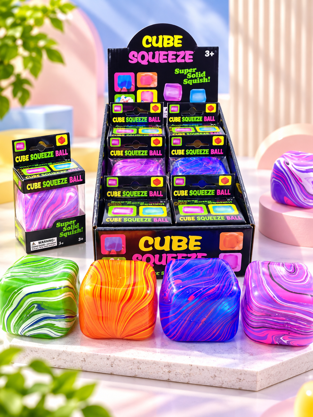5.5cm Marbled Cube Squeeze Toy - Sensory Fidget & Stress Relief Ball