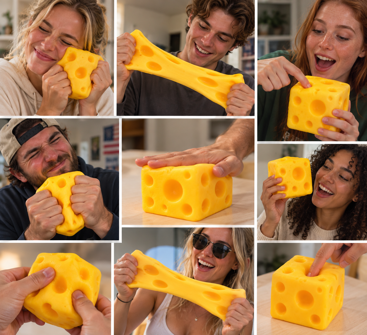 Squeeze Cheese Cube - Sensory & Fidget Toy with Gift Box